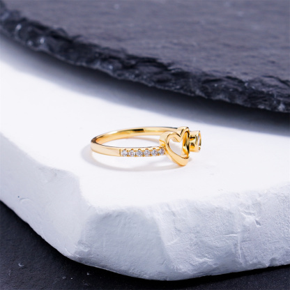 Delzzad 0.3ct Petite Amour Ring EverLove Band Heart Promise Ring VVS Synthetic Moissanite Ring Jewelry Copper Band