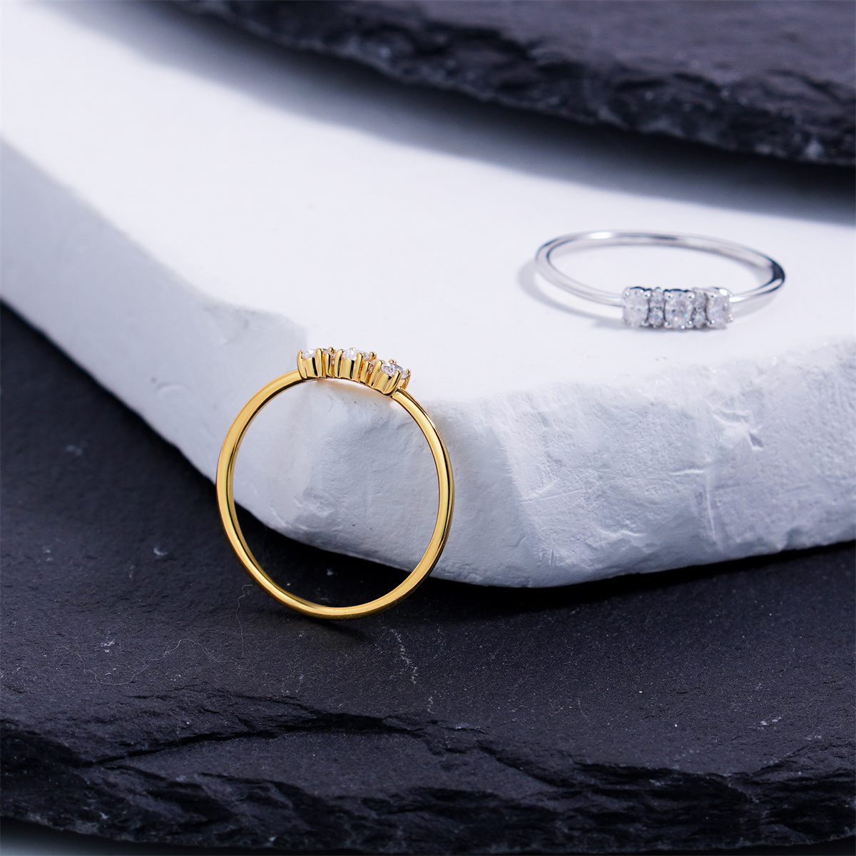 Delzzad 0.2ct Moonlight Pebbles Ring Oval Ring Band VVS Synthetic Moissanite Ring Jewelry Copper Band