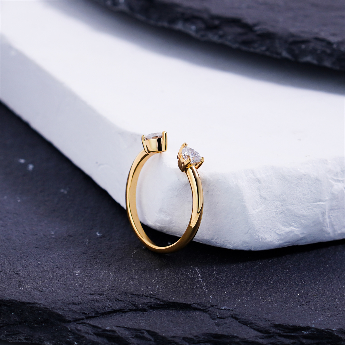 Delzzad 0.6ct Double Heart Drift Ring Open Nesting Ring with Two Hearts Synthetic Moissanite Ring Copper Band