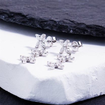 Delzzad Floral Cascade Drop Dangle Earrings Floating Poem Drop Earrings Marquise Cut Flower Earrings VVS Synthetic Moissanite Earrings Jewelry Copper Studs