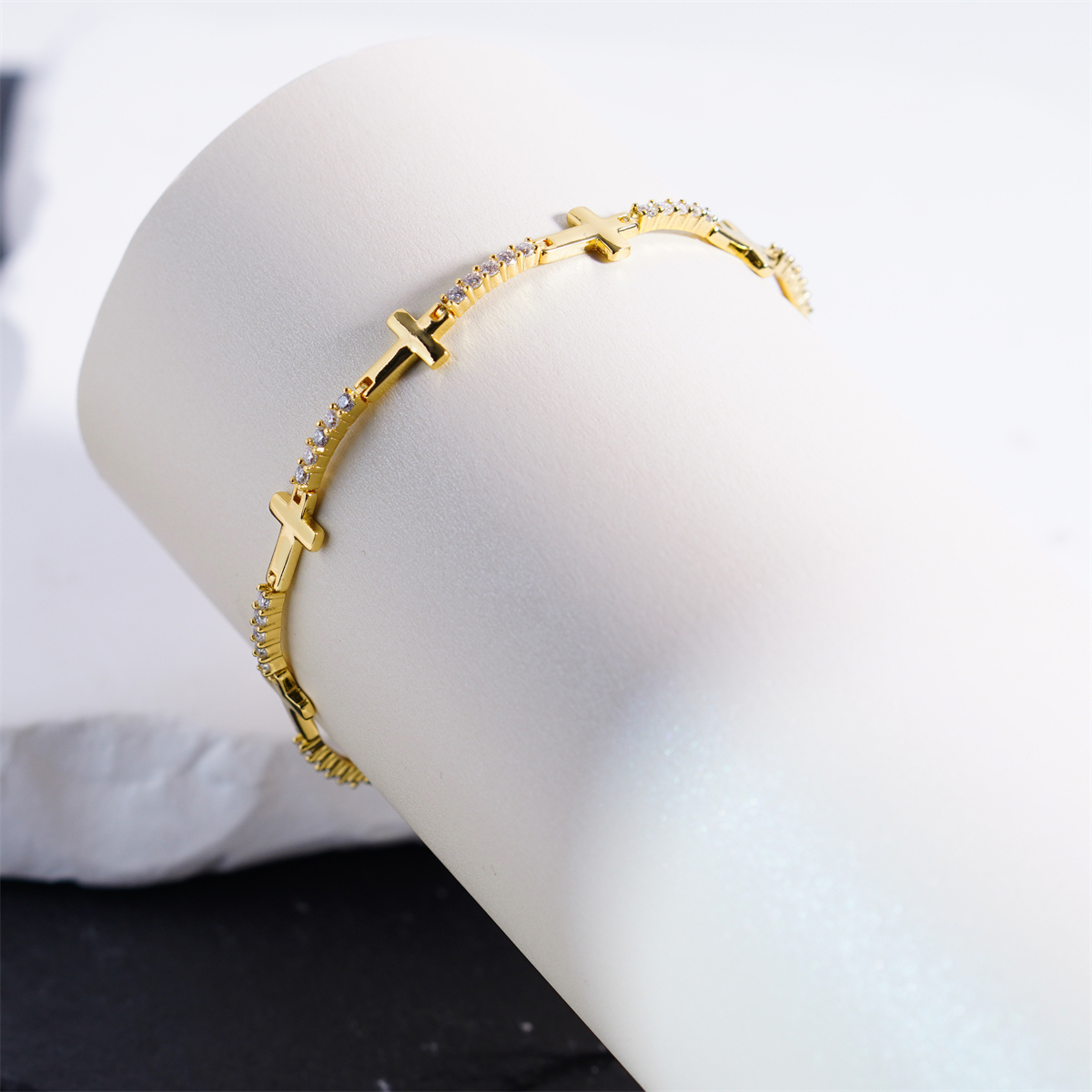 Eternal Devotion Sideways Cross Bracelet Copper Chain Synthetic Moissanite Bracelet