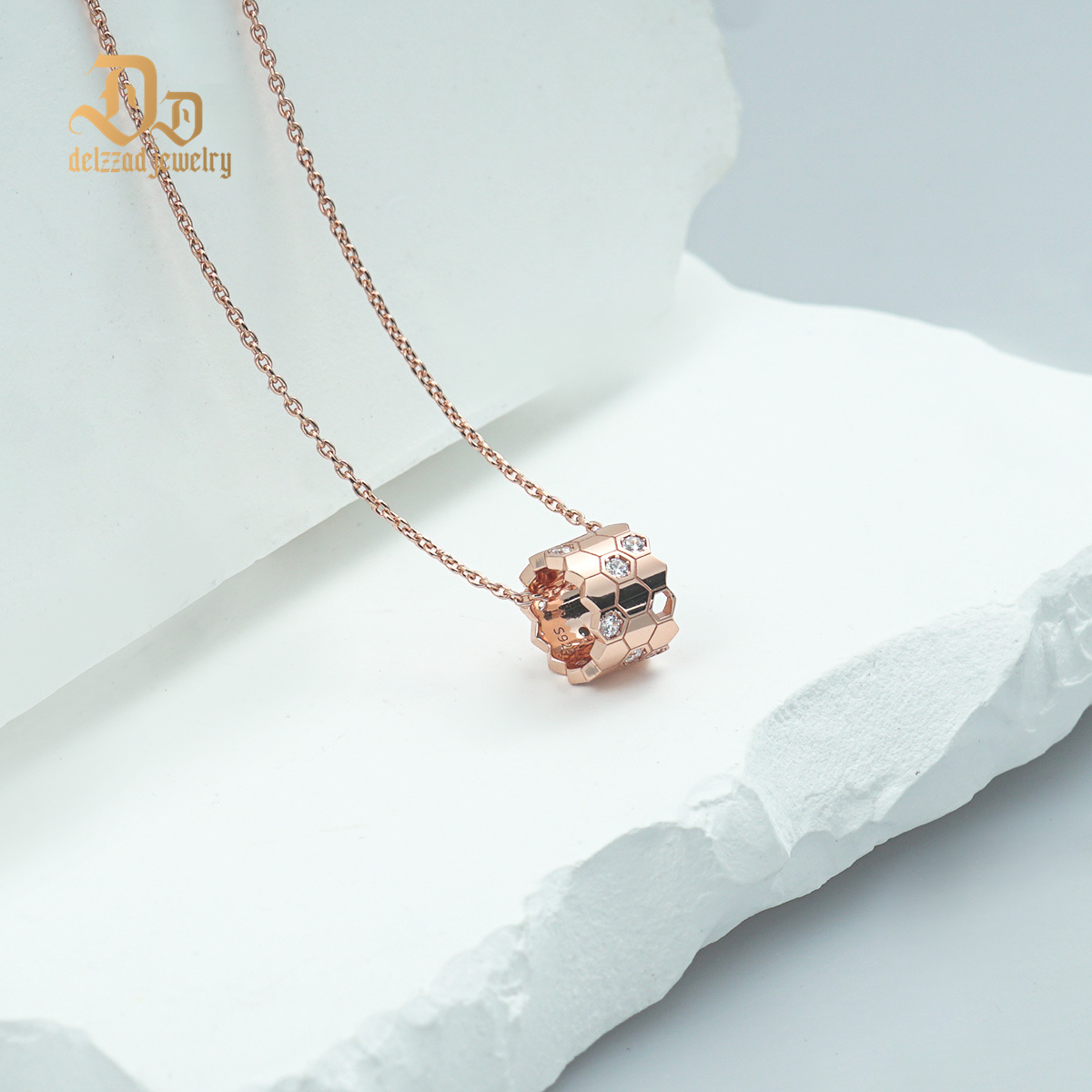 Delzzad S925 Synthetic Moissanite Brillant Honeycombs Hexagon Necklace Birthday Anniversary Gift