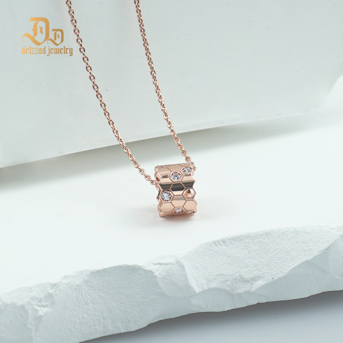 Delzzad S925 Synthetic Moissanite Brillant Honeycombs Hexagon Necklace Birthday Anniversary Gift