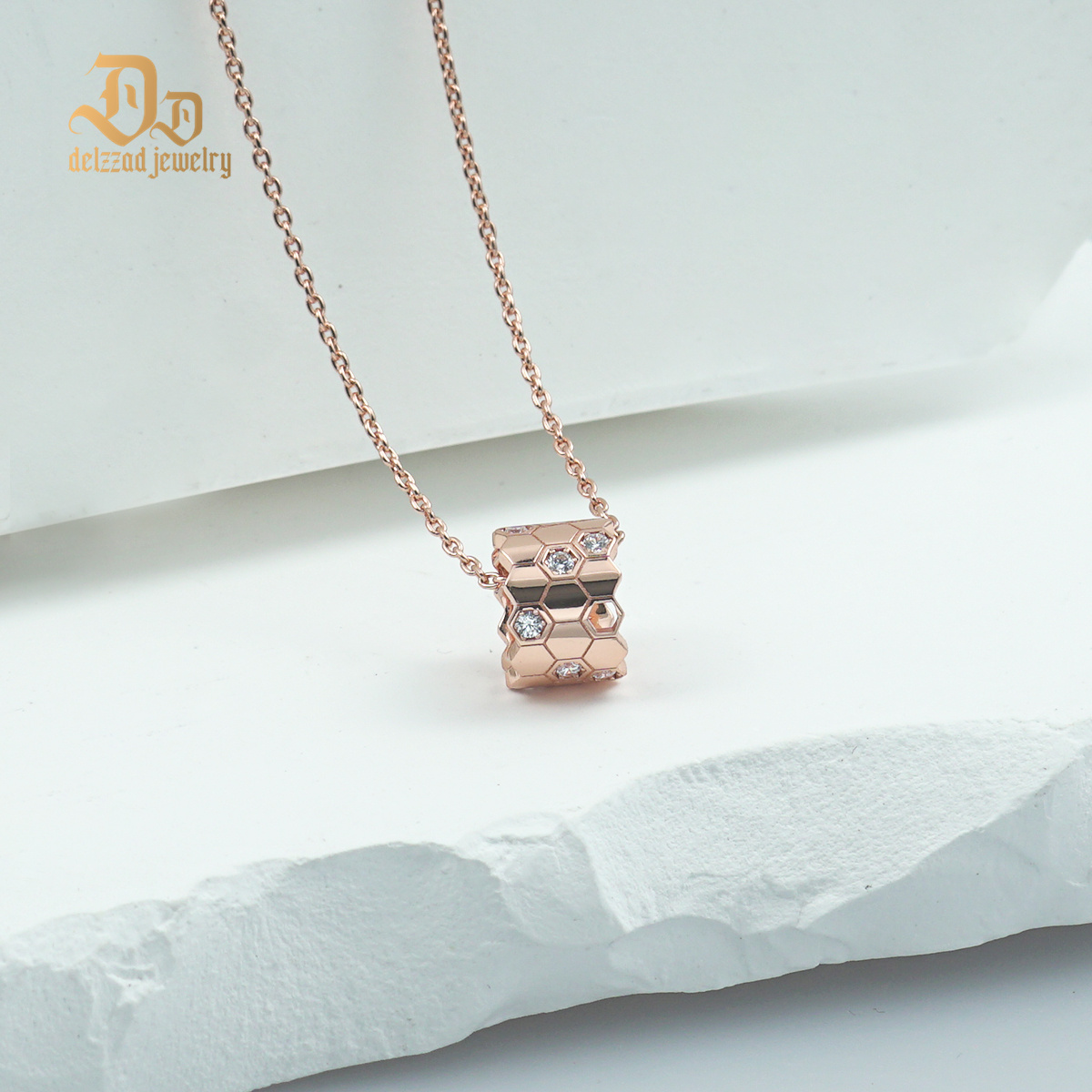 Delzzad S925 Synthetic Moissanite Brillant Honeycombs Hexagon Necklace Birthday Anniversary Gift