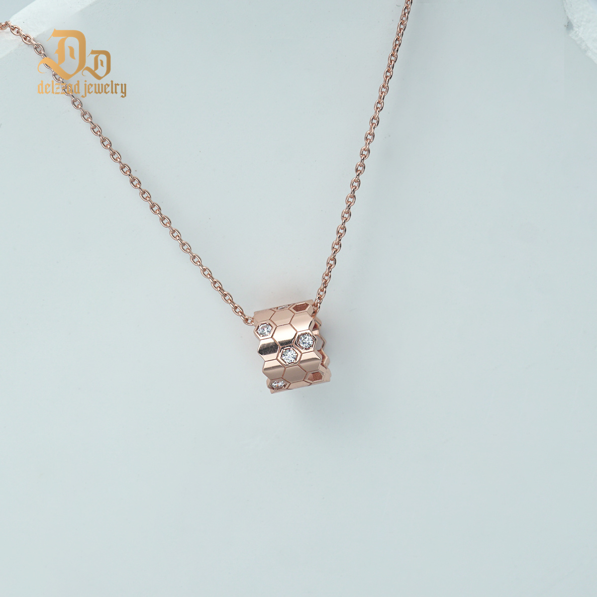 Delzzad S925 Synthetic Moissanite Brillant Honeycombs Hexagon Necklace Birthday Anniversary Gift