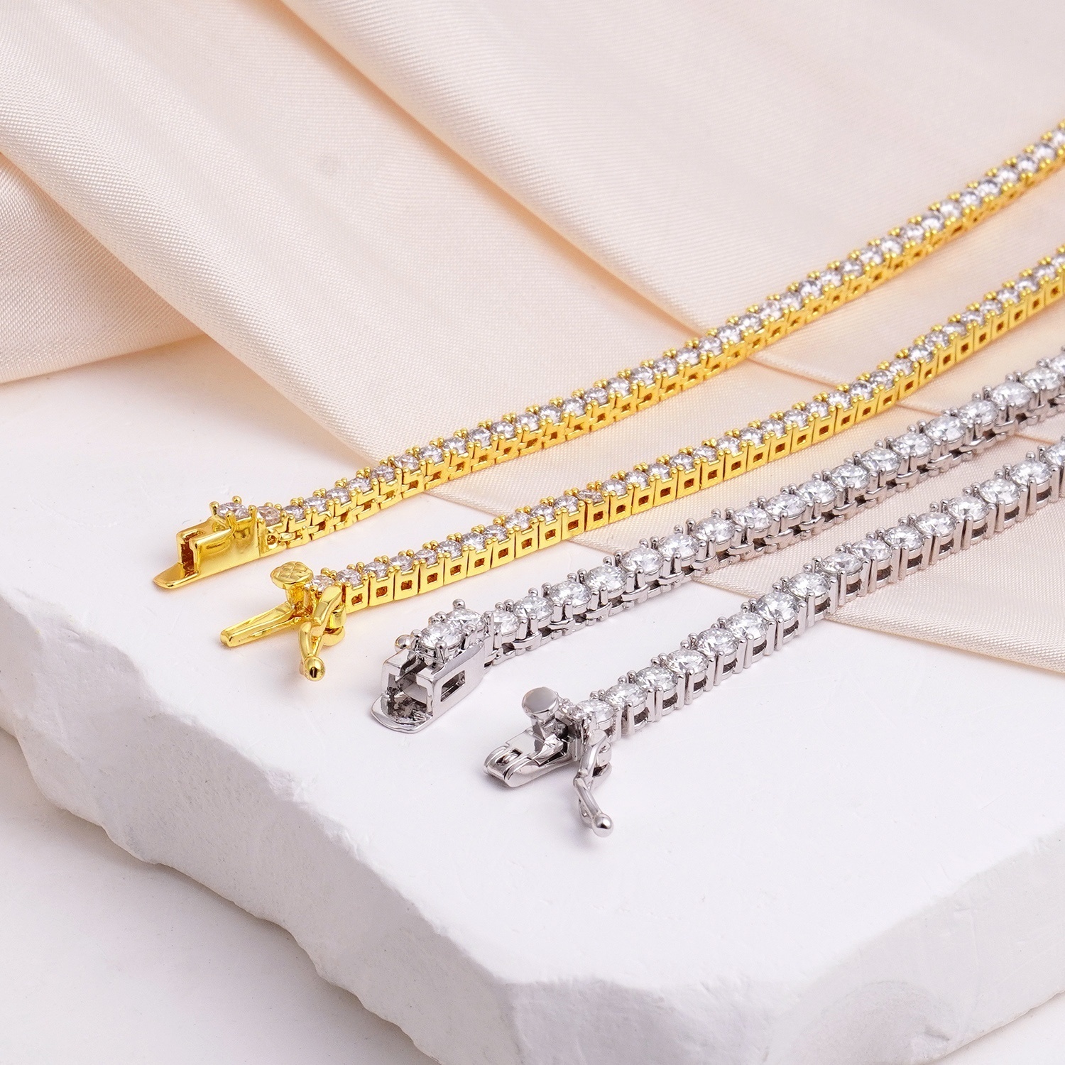 6-8inch and 2-6.5mm Gemstones S925 VVS Synthetic Moissanite Hip Hop Tennis Bracelet