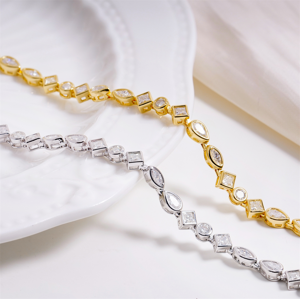 Kaleidoscope Dreams Bracelet Bezel Tennis Bracelet Synthetic Moissanite Bracelet Jewelry Copper Chain