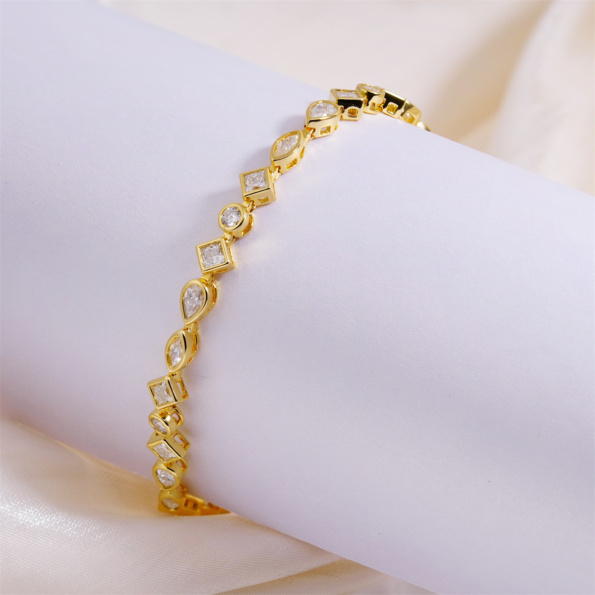 Kaleidoscope Dreams Bracelet Bezel Tennis Bracelet Synthetic Moissanite Bracelet Jewelry Copper Chain