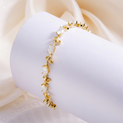 Laurel of Love Bracelet Floral Tennis Bracelet Synthetic Moissanite Bracelet Jewelry Copper Chain