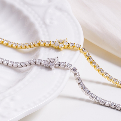 0.6ct Petal On the Stream Bracelet Flower Tennis Bracelet Synthetic Moissanite Bracelet Jewelry Copper Chain