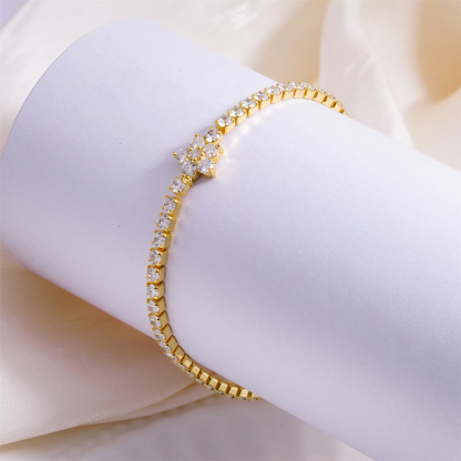 0.6ct Petal On the Stream Bracelet Flower Tennis Bracelet Synthetic Moissanite Bracelet Jewelry Copper Chain