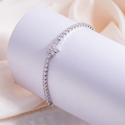 0.6ct Petal On the Stream Bracelet Flower Tennis Bracelet Synthetic Moissanite Bracelet Jewelry Copper Chain