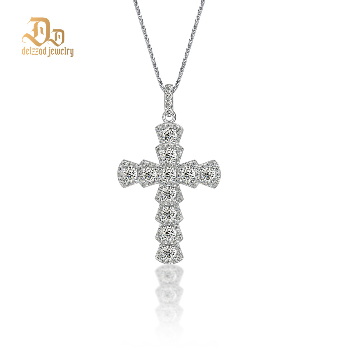 Delzzad S925 Synthetic Moissanite Cross Necklace 18inches