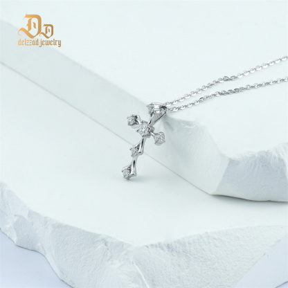 Delzzad S925 Synthetic Moissanite Cross Necklace 18inches