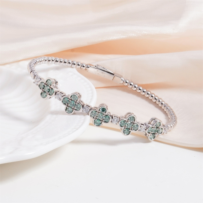 3ct Baroque Beaded Whisper Bangle Clover Bracelet VVS Synthetic Moissanite Bracelet Bangle Copper Chain