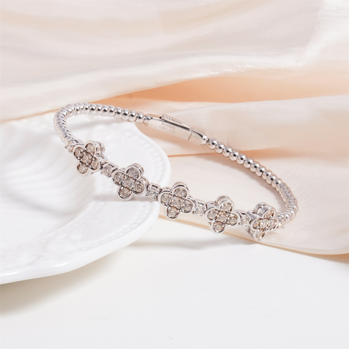 3ct Baroque Beaded Whisper Bangle Clover Bracelet VVS Synthetic Moissanite Bracelet Bangle Copper Chain