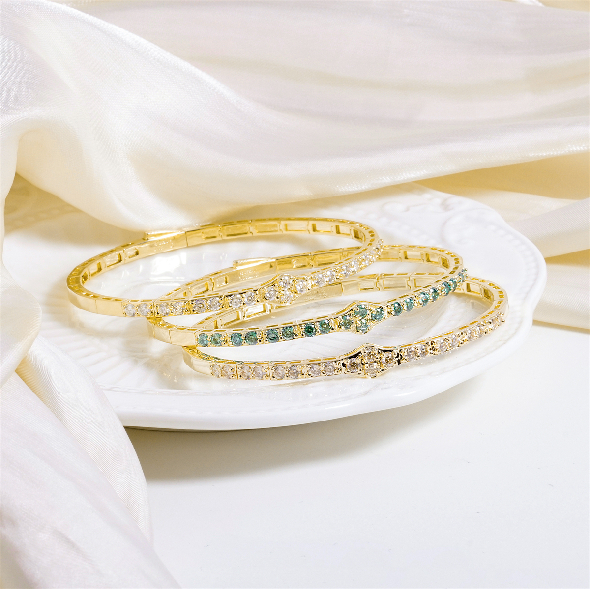 2.8ct The Crest of Love Bangle Verdant Wave Bracelet VVS Synthetic Moissanite Bracelet Bangle Copper