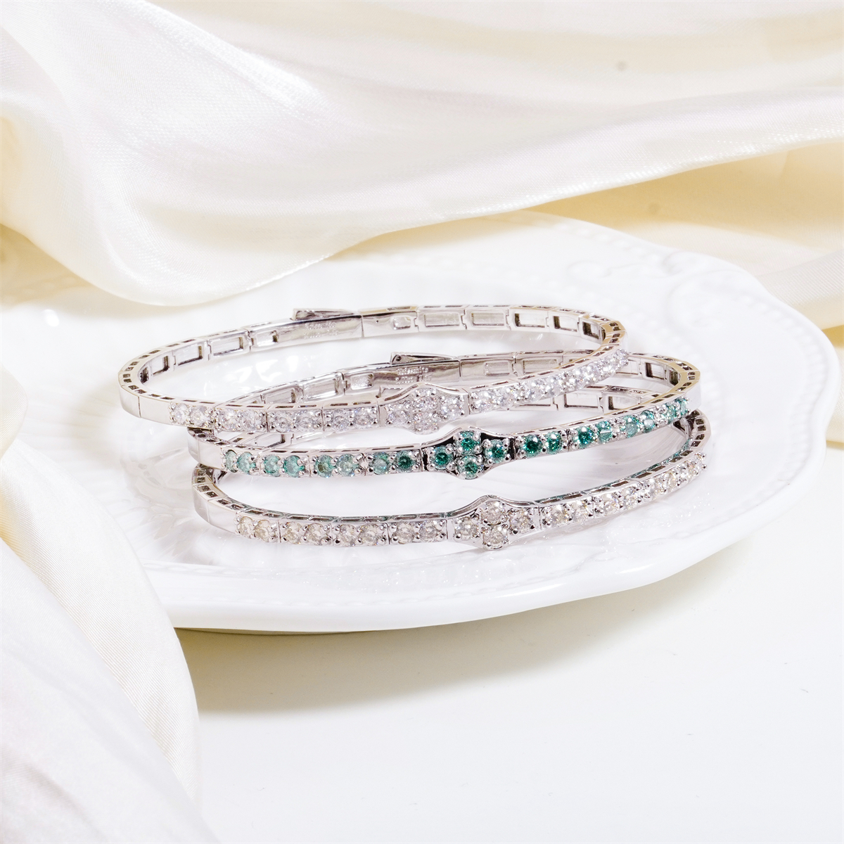 2.8ct The Crest of Love Bangle Verdant Wave Bracelet VVS Synthetic Moissanite Bracelet Bangle Copper