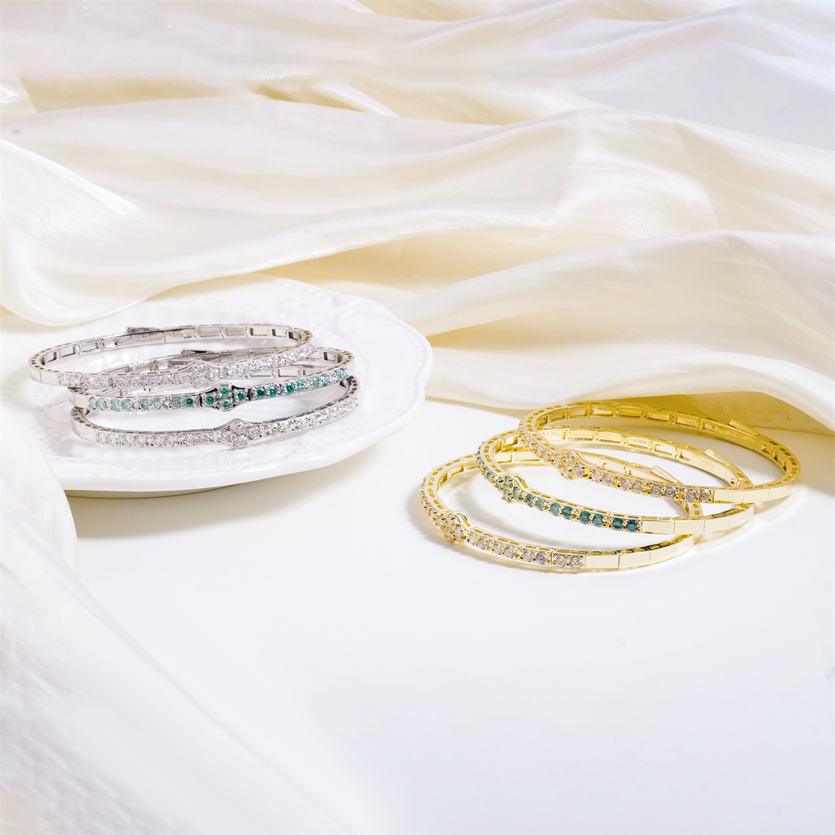 2.8ct The Crest of Love Bangle Verdant Wave Bracelet VVS Synthetic Moissanite Bracelet Bangle Copper
