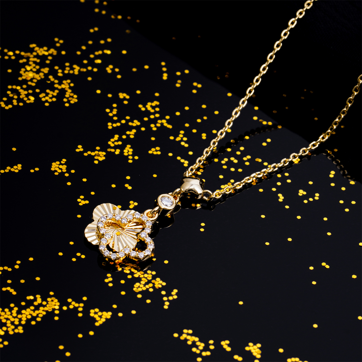 【Aura of Solis】Delzzad Halo Clover Necklace Four-Leaf Dangle Earrings VVS Synthetic Moissanite Pendant Earrings Jewelry Set Copper Chain