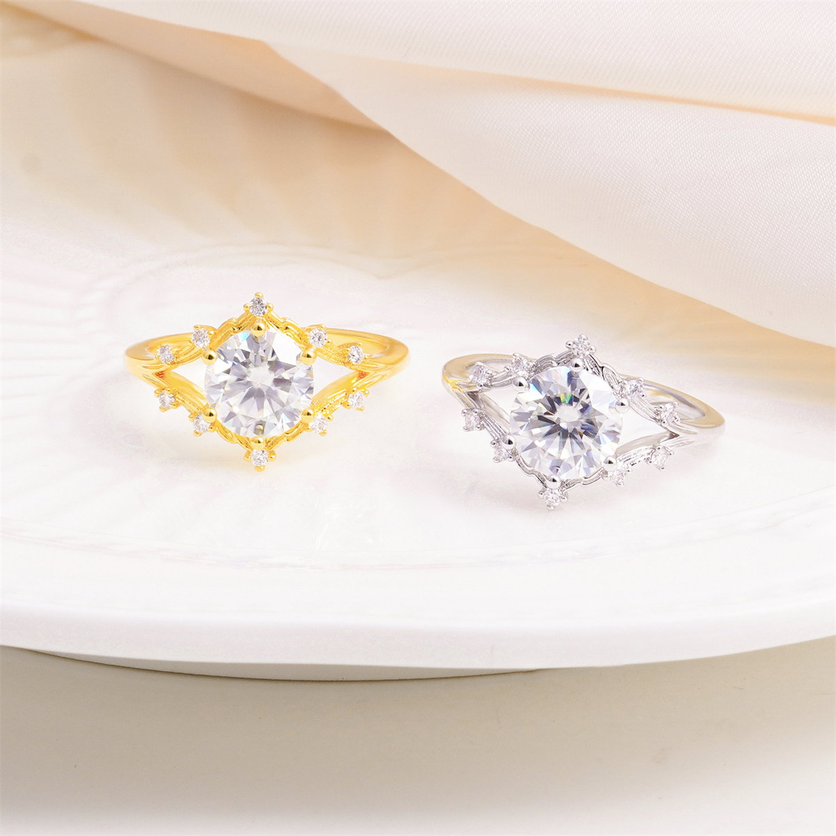 14K Gold-Plated 2ct The Polaris Blossom Ring Band Six Prong Ring VVS Synthetic Moissanite Ring Jewelry