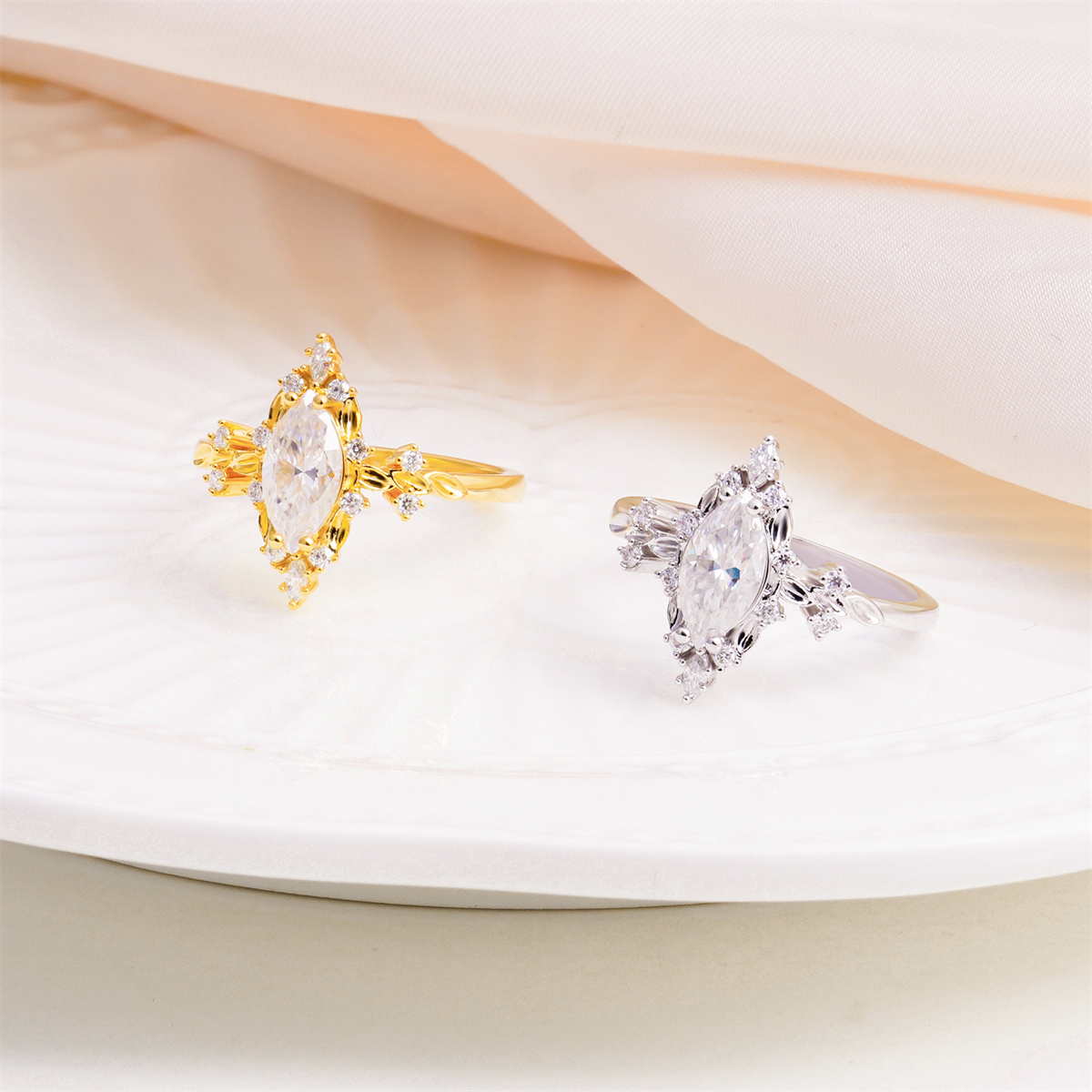 14K Gold-Plated 1.2ct The Duchess Heirloom Ring Vintage Briar Halo Ring Band VVS Synthetic Moissanite Ring Jewelry