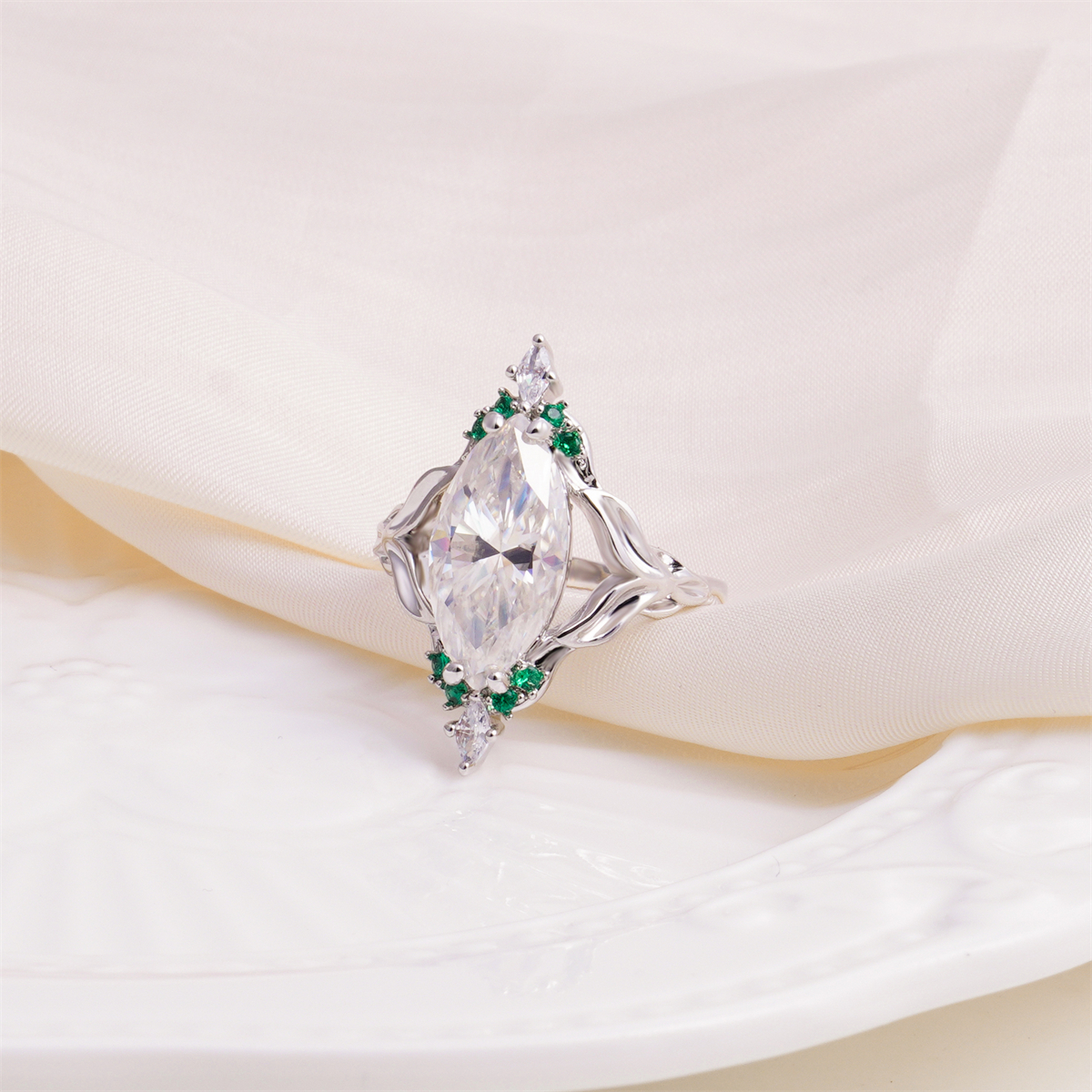 14K Gold-Plated 5ct The Forest Nymph Ring Band Marquise Cut VVS Synthetic Moissanite Ring Jewelry