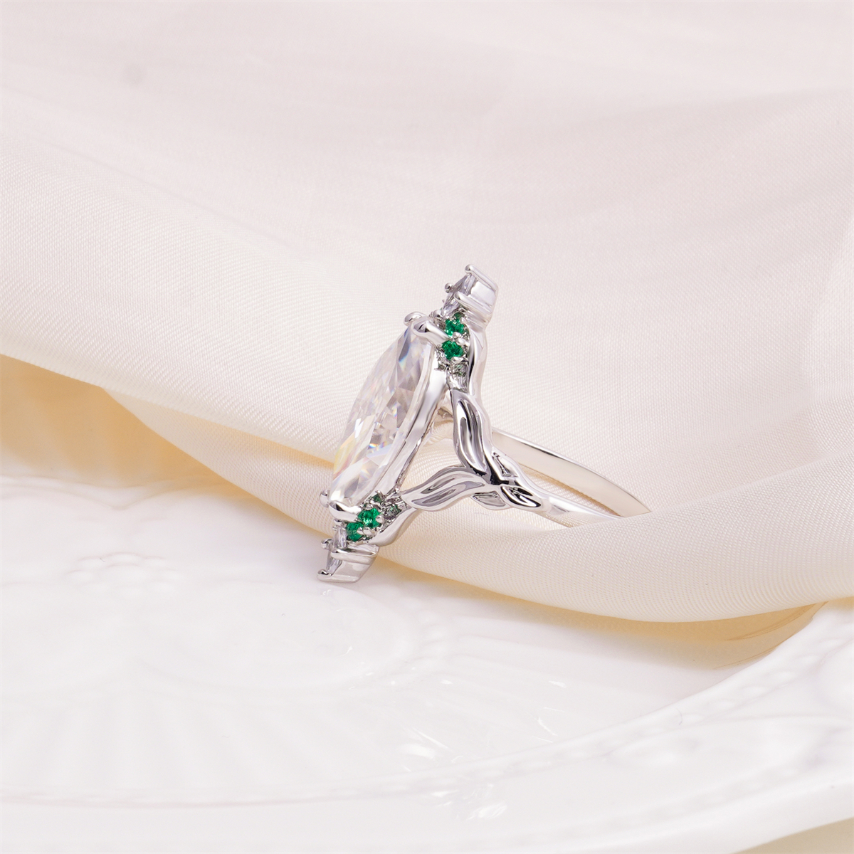 14K Gold-Plated 5ct The Forest Nymph Ring Band Marquise Cut VVS Synthetic Moissanite Ring Jewelry