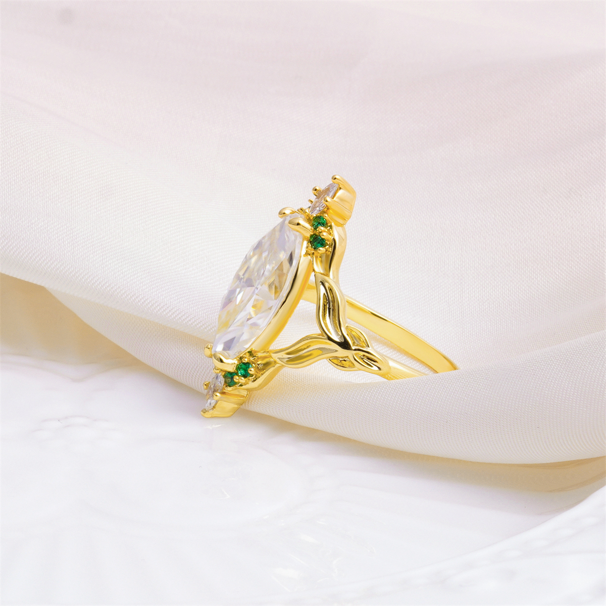 14K Gold-Plated 5ct The Forest Nymph Ring Band Marquise Cut VVS Synthetic Moissanite Ring Jewelry