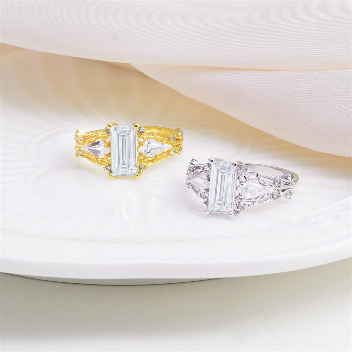 14K Gold-Plated The Phoenix Vestige Ring Elysian Lattice Band Ring VVS Synthetic Moissanite Ring Jewelry