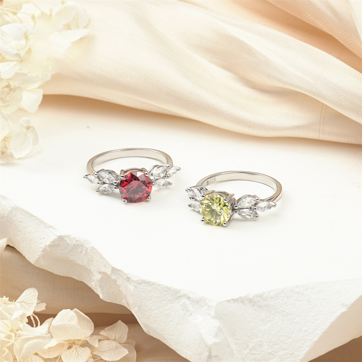 Delzzad 2ct 8 Heart & Arrows Round Synthetic Moissanite Leaf Ring In 925 Sterling Silver