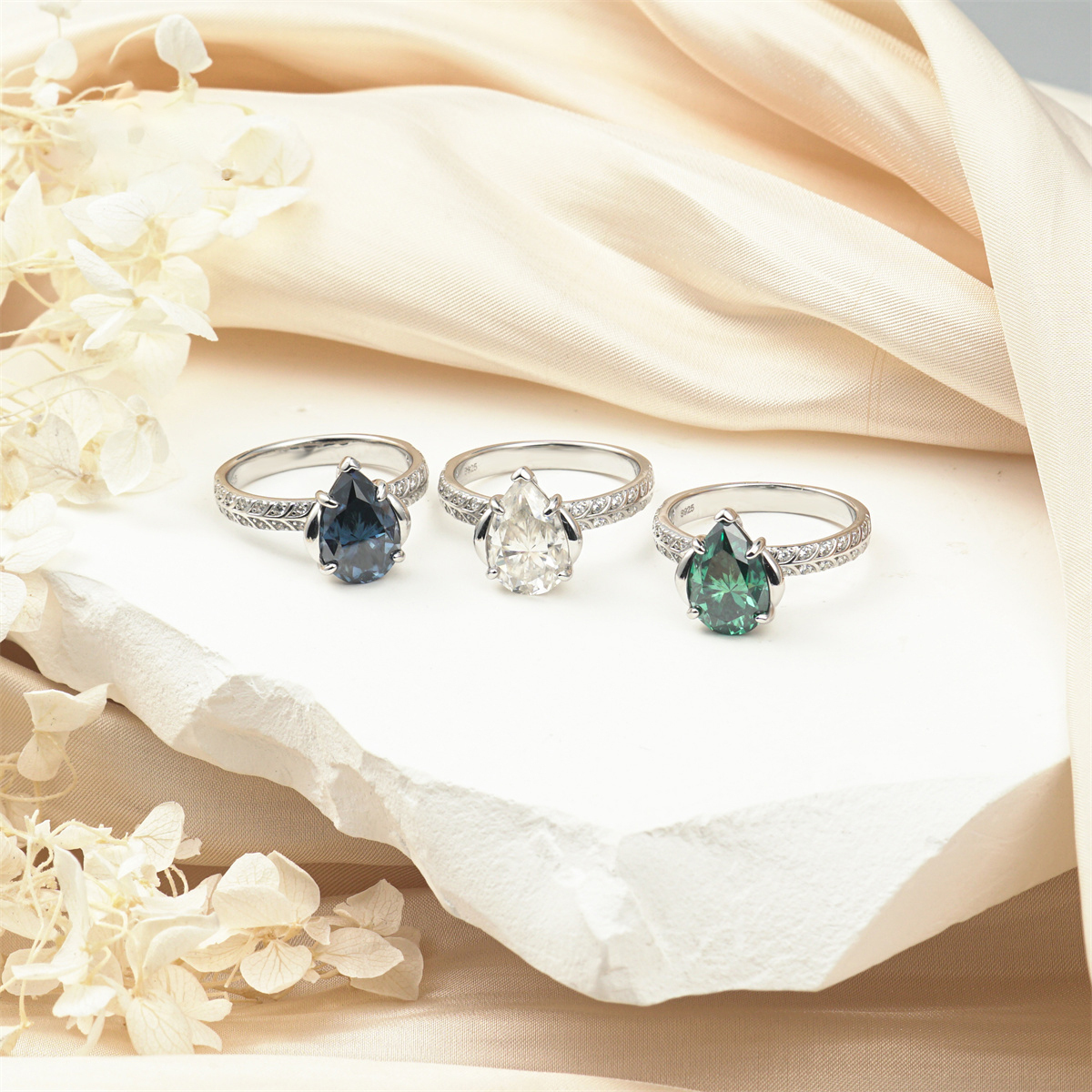 Delzzad 4ct Pear Synthetic Moissanite Solitaire Ring In 925 Sterling Silver