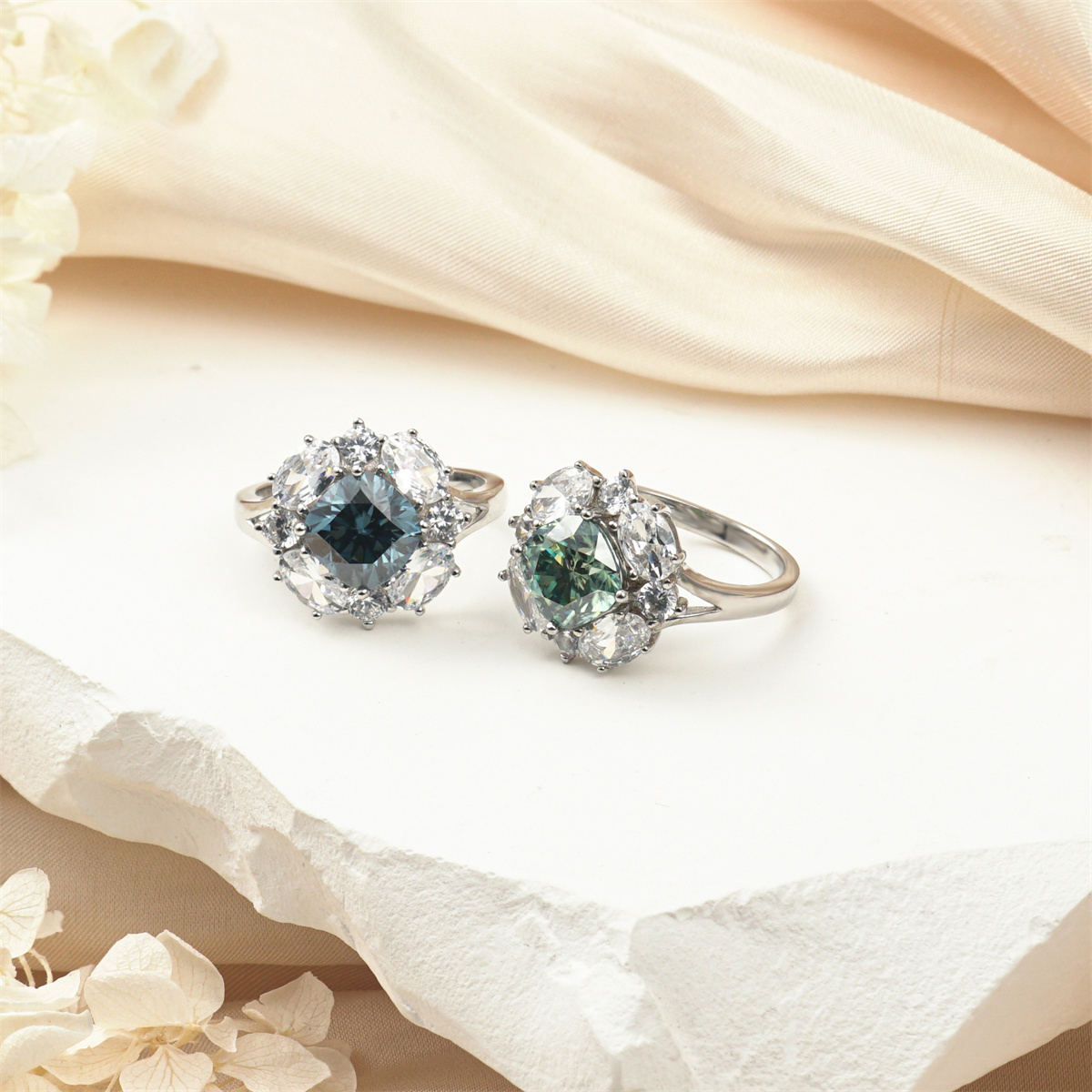 Delzzad 2.5ct Cushion Synthetic Moissanite Cluster Ring In 925 Sterling Silver