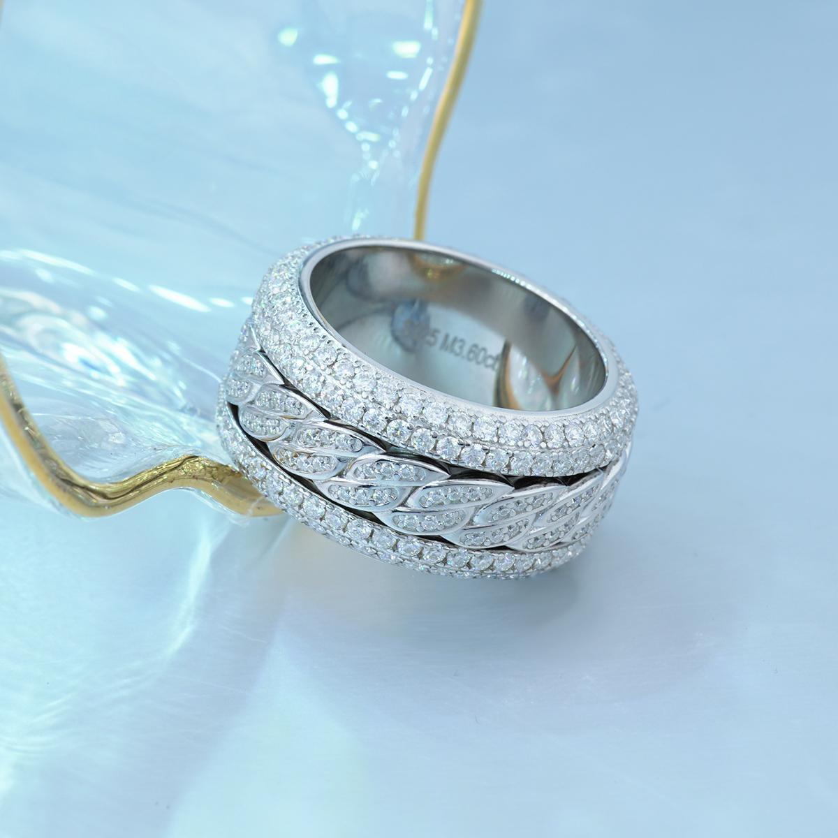 CZ/Moissanite 5-Layer Iced Rotatable Cuban Ring