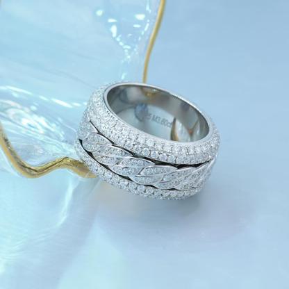 CZ/Moissanite 5-Layer Iced Rotatable Cuban Ring