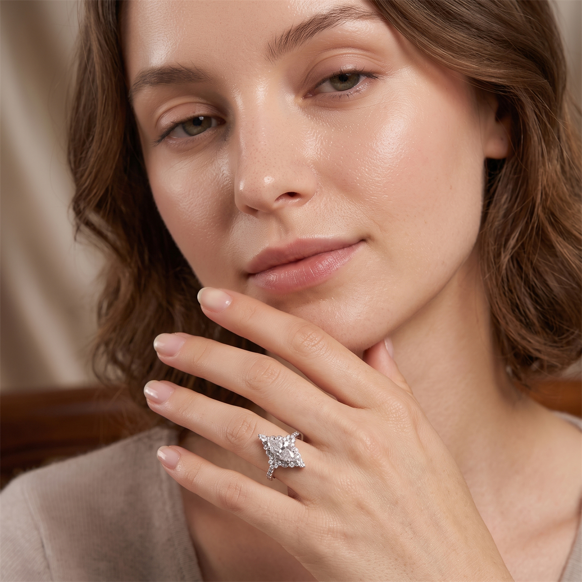 14K Gold-Plated 2.3ct The Versailles Marquise Ring Whispering Scrolls Band Ring VVS Synthetic Moissanite Ring Jewelry