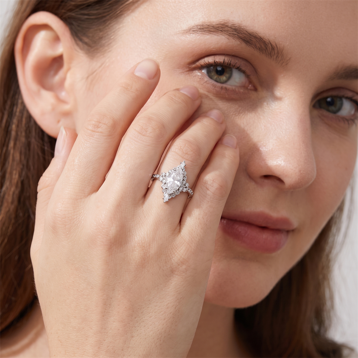 14K Gold-Plated 2.3ct The Versailles Marquise Ring Whispering Scrolls Band Ring VVS Synthetic Moissanite Ring Jewelry