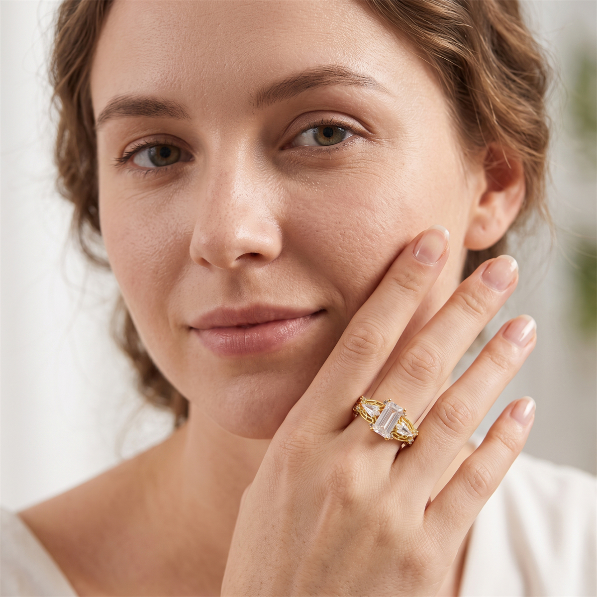 14K Gold-Plated The Phoenix Vestige Ring Elysian Lattice Band Ring VVS Synthetic Moissanite Ring Jewelry