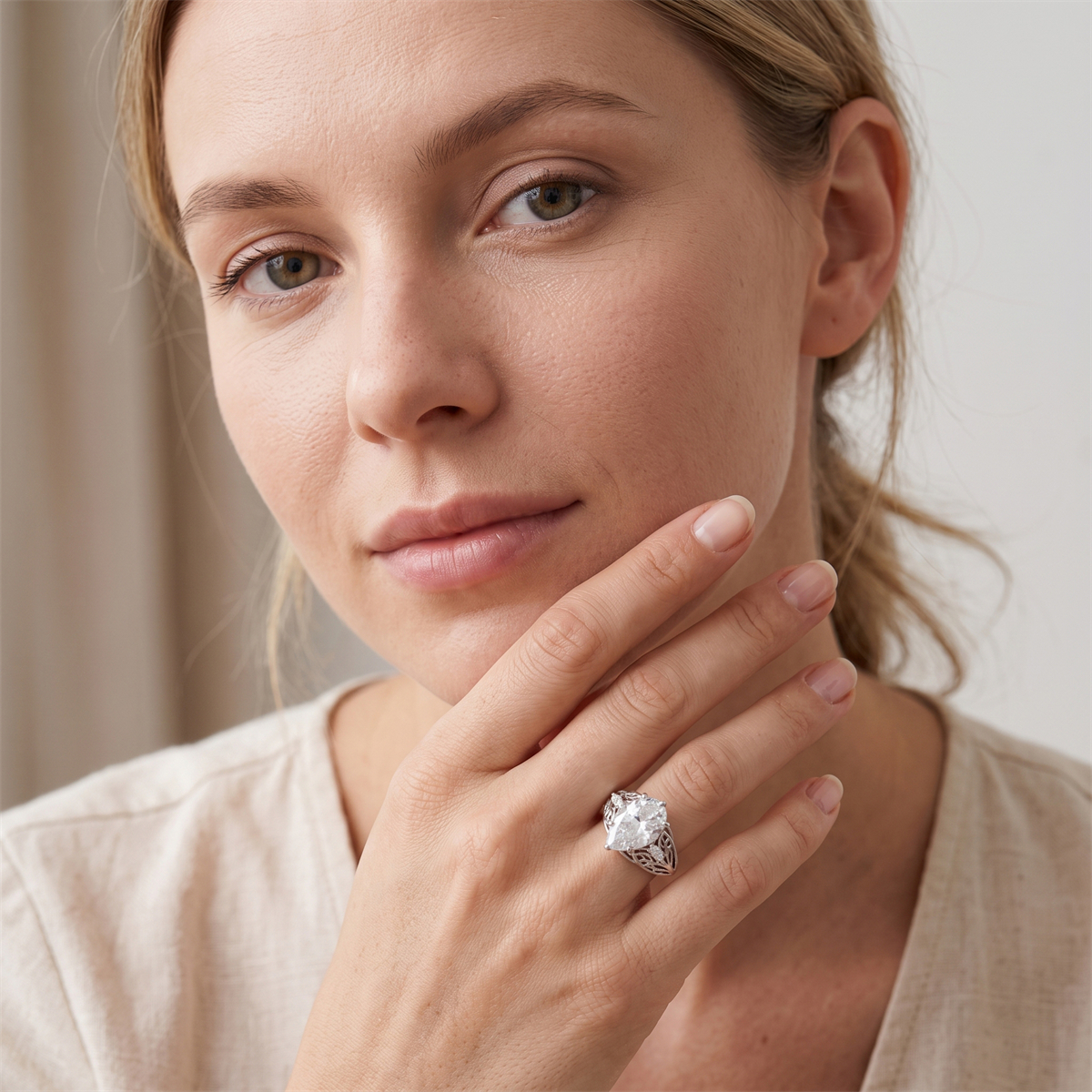 14K Gold-Plated 6.2ct The Kaleido-Teardrop Ring Three Stone Ring Band VVS Synthetic Moissanite Ring Jewelry