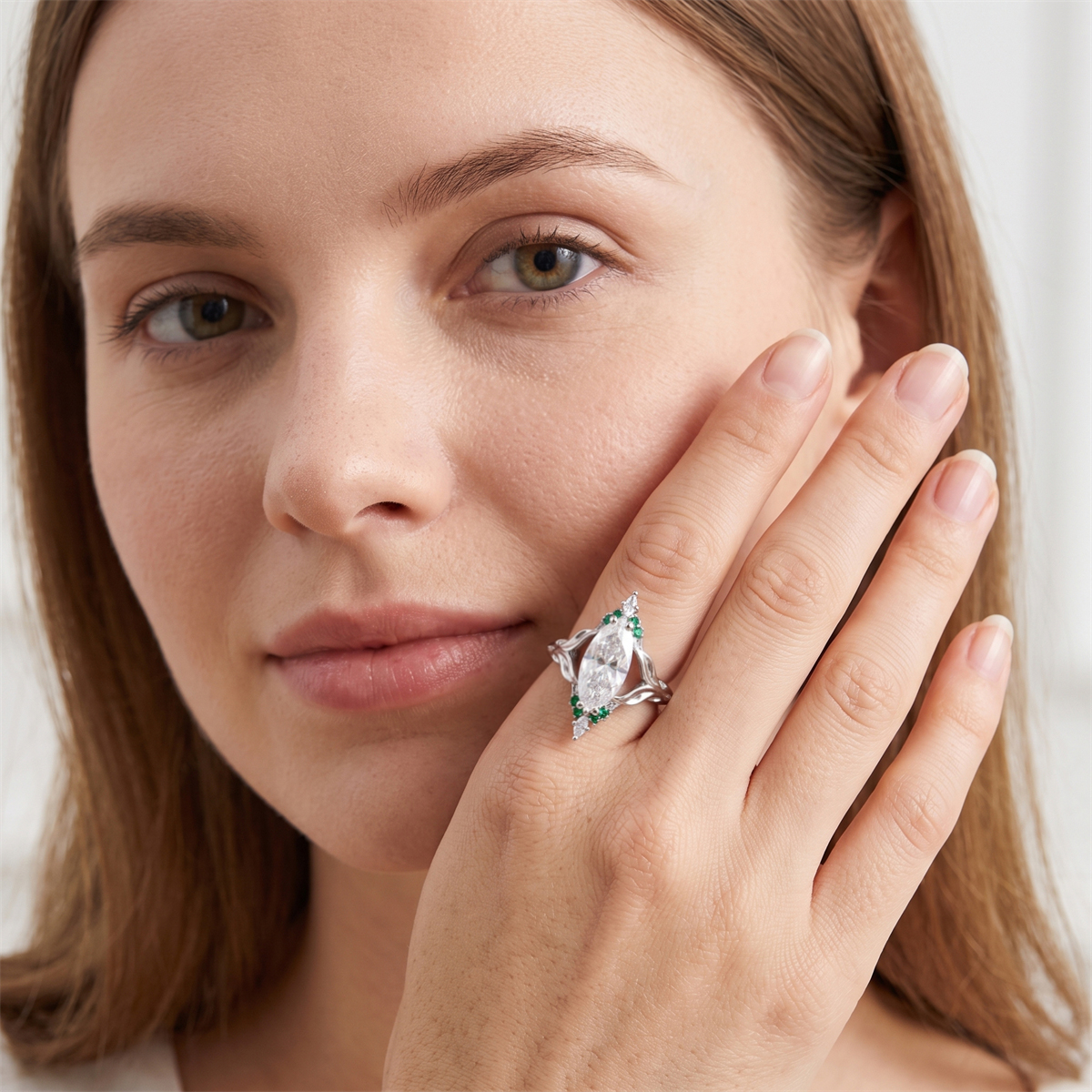 14K Gold-Plated 5ct The Forest Nymph Ring Band Marquise Cut VVS Synthetic Moissanite Ring Jewelry