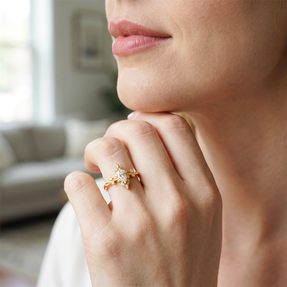 14K Gold-Plated 1.2ct The Duchess Heirloom Ring Vintage Briar Halo Ring Band VVS Synthetic Moissanite Ring Jewelry