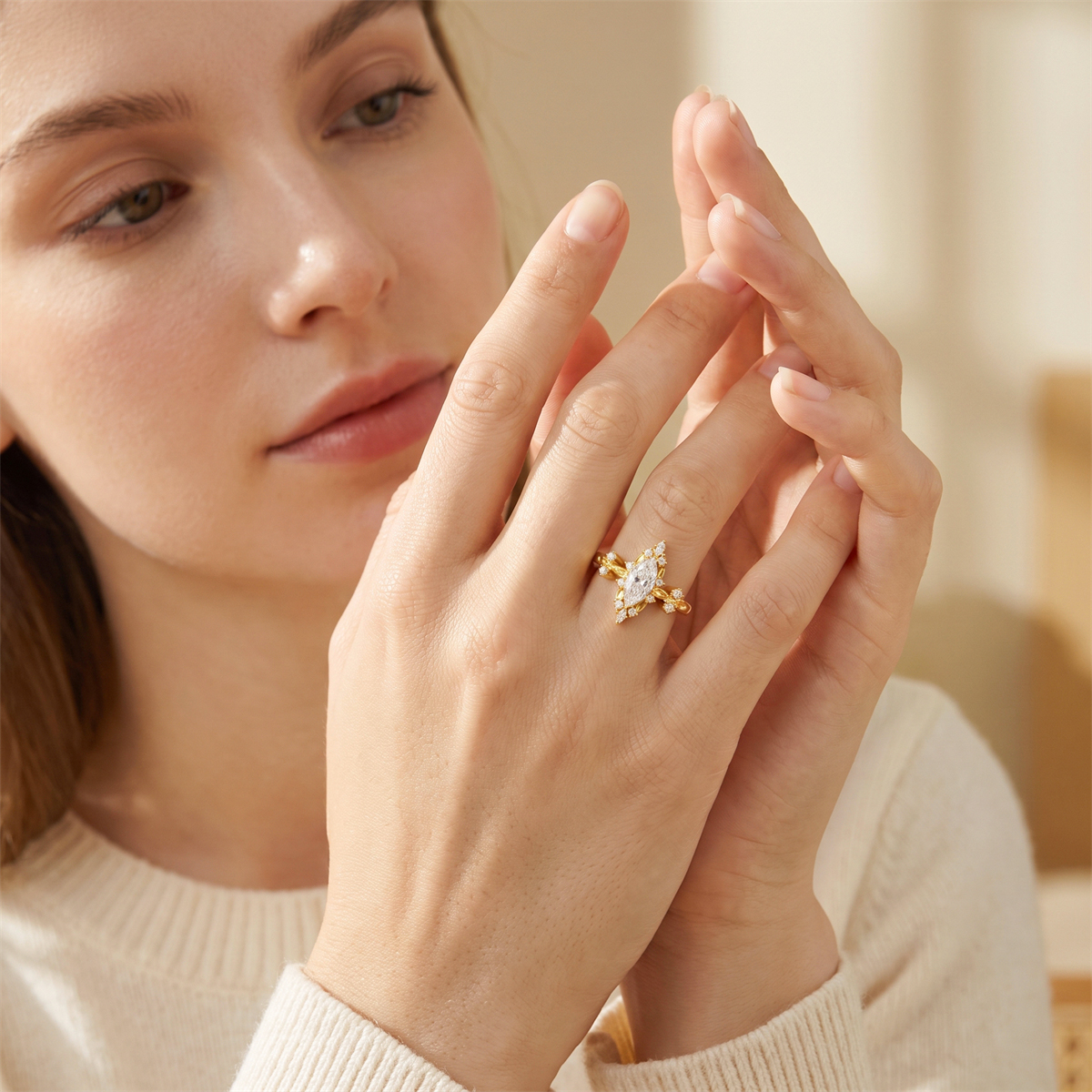 14K Gold-Plated 1.2ct The Duchess Heirloom Ring Vintage Briar Halo Ring Band VVS Synthetic Moissanite Ring Jewelry