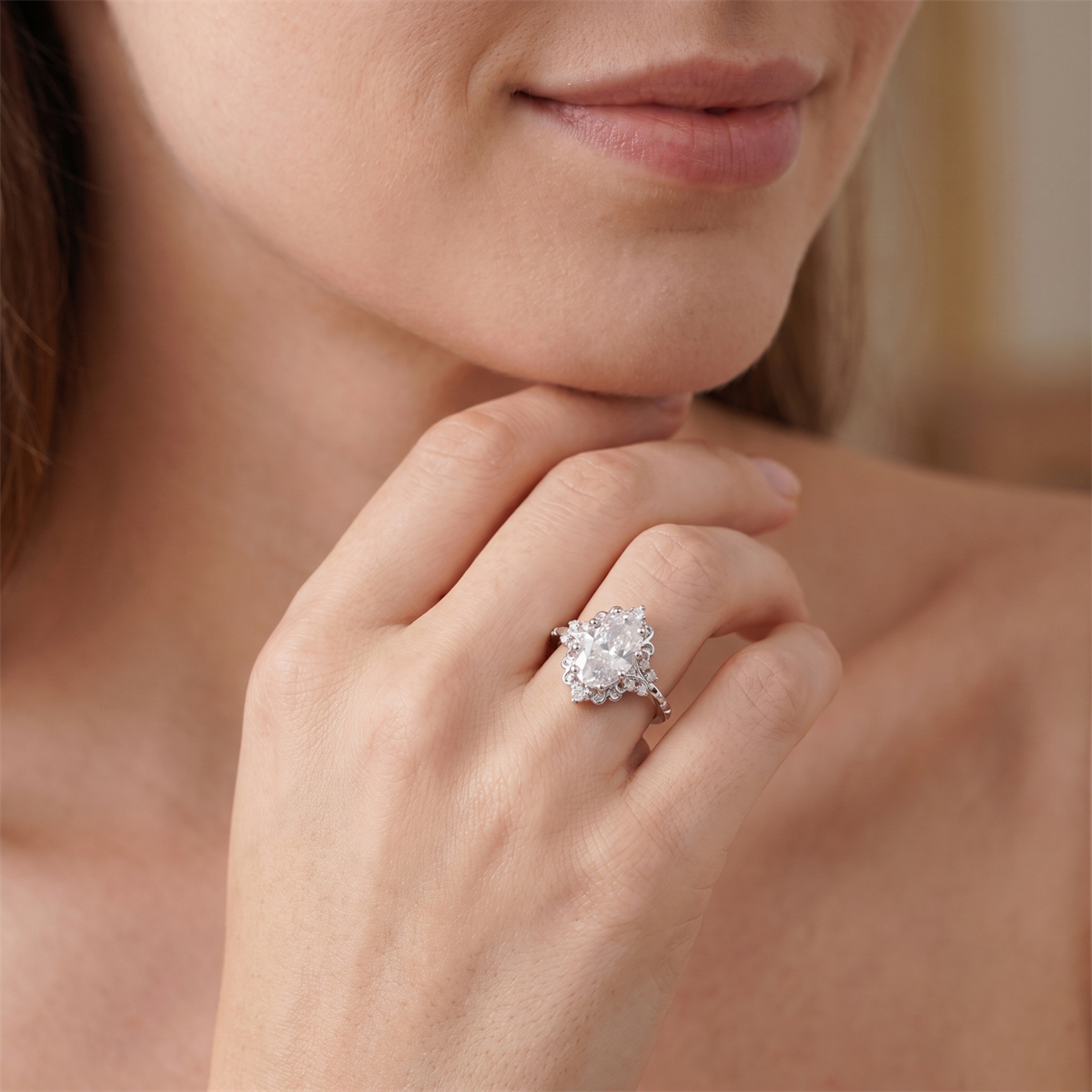 14K Gold-Plated 4.7ct Moonlit Baroque Ring Aurora Halo Ring Band VVS Synthetic Moissanite Ring Jewelry
