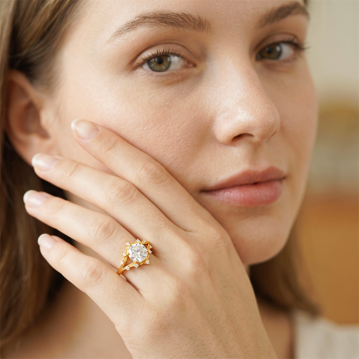 14K Gold-Plated 2ct The Polaris Blossom Ring Band Six Prong Ring VVS Synthetic Moissanite Ring Jewelry