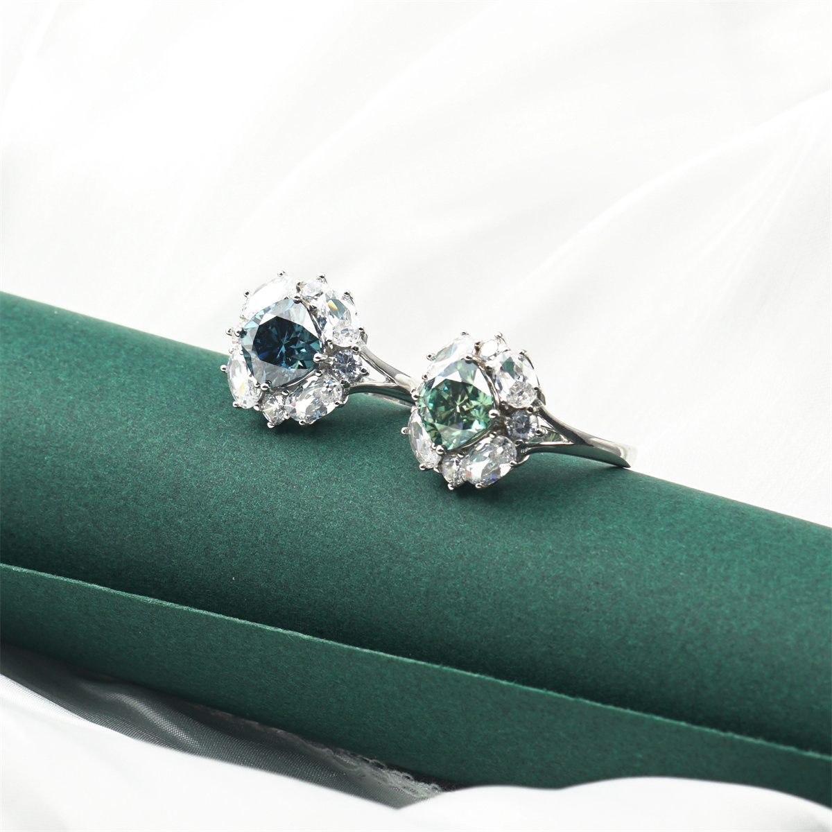 Delzzad 2.5ct Cushion Synthetic Moissanite Cluster Ring In 925 Sterling Silver