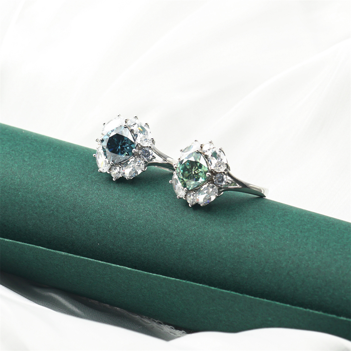 Delzzad 2.5ct Cushion Synthetic Moissanite Cluster Ring In 925 Sterling Silver