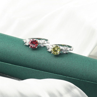 Delzzad 2ct 8 Heart & Arrows Round Synthetic Moissanite Leaf Ring In 925 Sterling Silver