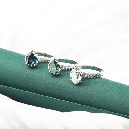 Delzzad 4ct Pear Synthetic Moissanite Solitaire Ring In 925 Sterling Silver