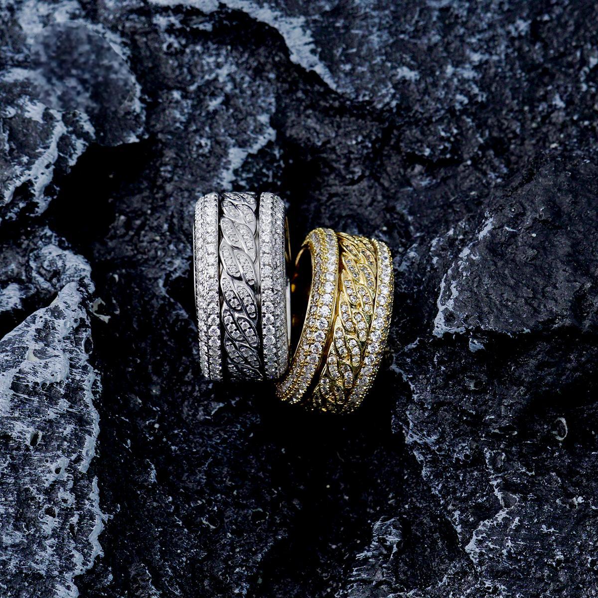 CZ/Moissanite 5-Layer Iced Rotatable Cuban Ring