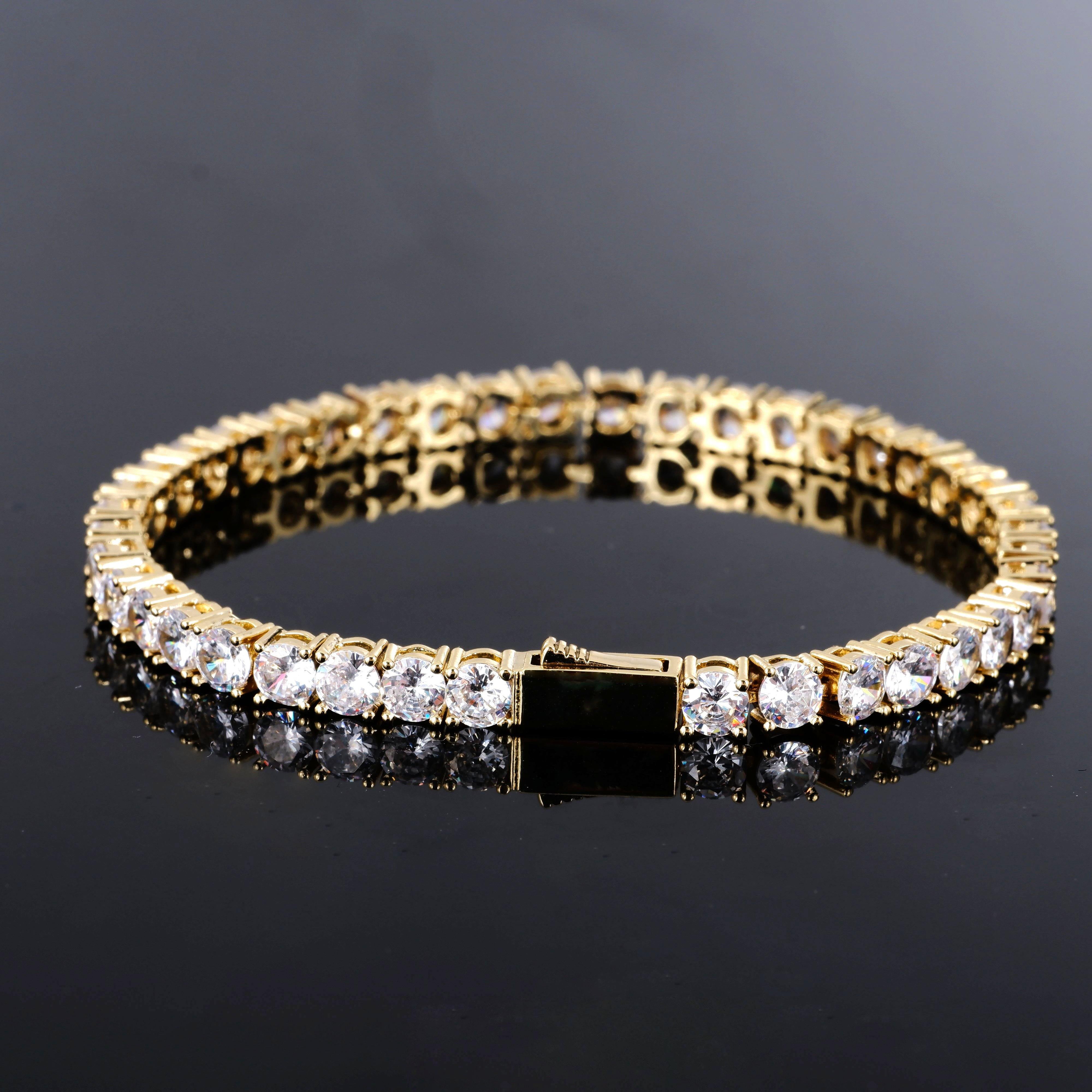 Two-tone 4mm Iced Yellow Gold-Plated CZ Cuban Link Bracelet